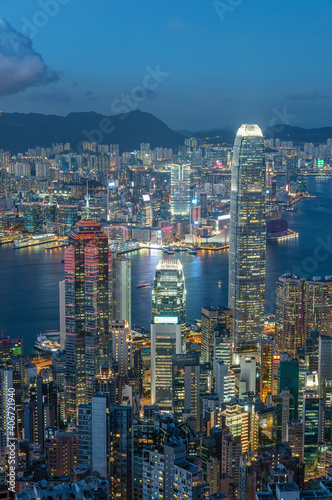 Victoria Harbor of Hong Kong city at night