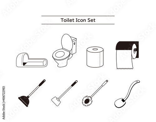 トイレ用品のベクターイラスト　便器 　掃除