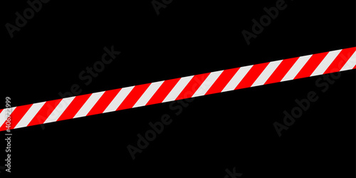 red white caution tape line isolated on black for banner background, tape red white stripe pattern, ribbon tape sign for comfort and construction safety zone, copy space text
