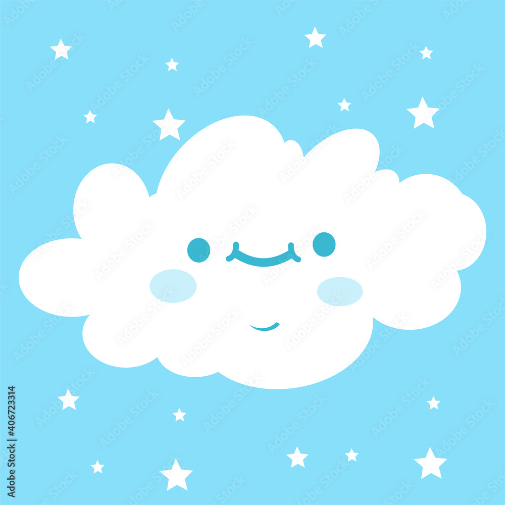 Cute cartoon cloud emoji. Vector illustration. Stock Vector | Adobe Stock