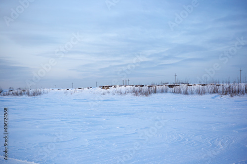 Scenery. snowy field in Siberia. cold nature. winter