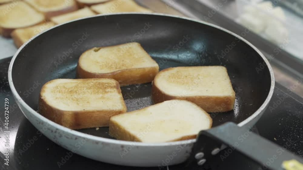 Closeup bread on a grilling pan Closeup bread on a grilling pan