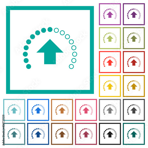 Upload in progress flat color icons with quadrant frames