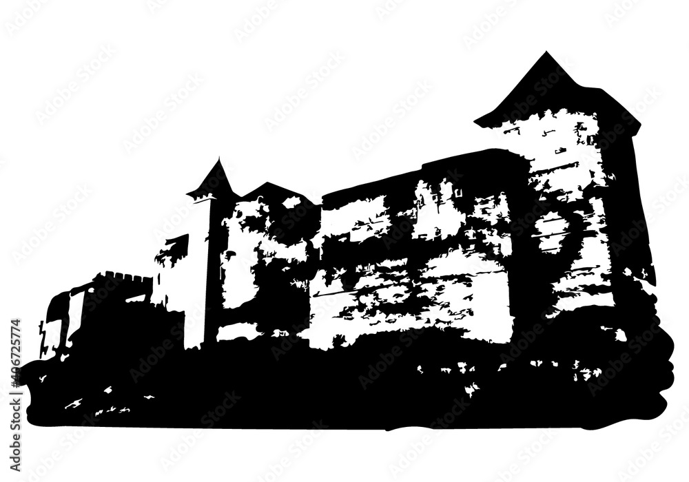 Obraz premium Silhouette of an ancient citadel with stone walls Vector illustration for design