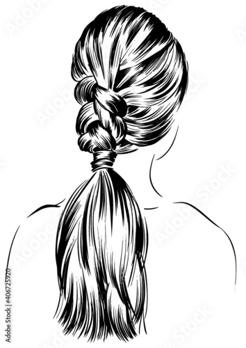 Woman with updo high braid