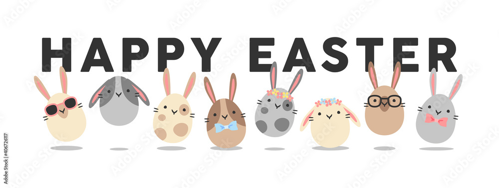 Happy Easter decoration banner with rabbits and text Happy Easter decoration banner with rabbits and text