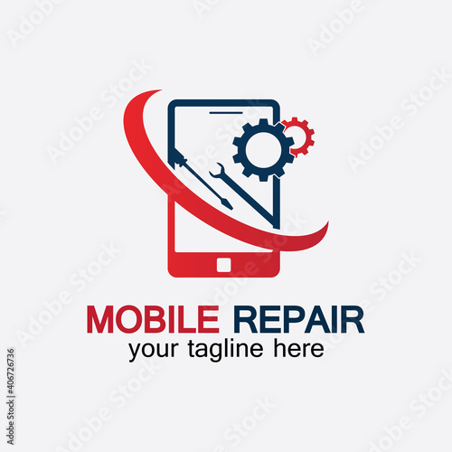 Mobile Phone Repair Logo.phone service logo, Rhone Repair, simple, concept, logo template - Vector