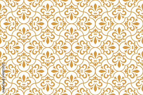 Flower geometric pattern. Seamless vector background. White and gold ornament