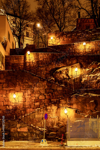 Stockholm, Sweden  The Harald Lindbergs Trappor staircase at Slussen. photo