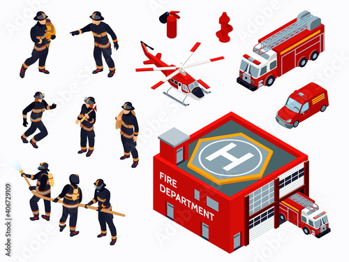 Fire Department Isometric Icons Set photo