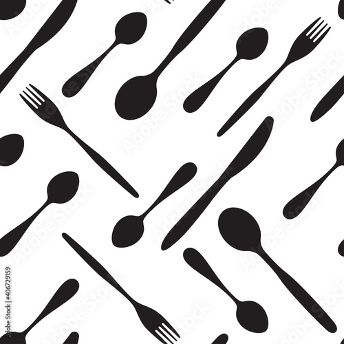 Cutlery vector seamless pattern on a white background.