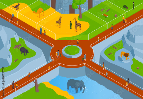 Isometric Zoo Park Composition