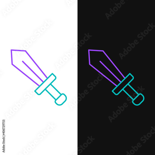 Line Sword for game icon isolated on white and black background. Colorful outline concept. Vector.