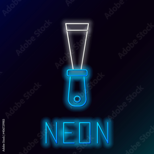 Glowing neon line Putty knife icon isolated on black background. Spatula repair tool. Spackling or paint instruments. Colorful outline concept. Vector.