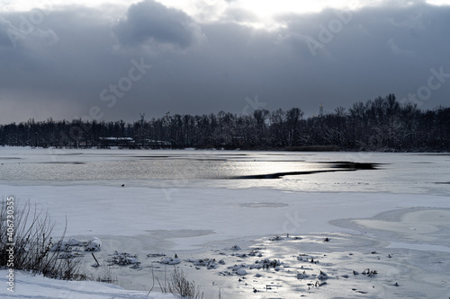 Wallpaper Mural Winter landscape in Kyiv. A river and snow Torontodigital.ca