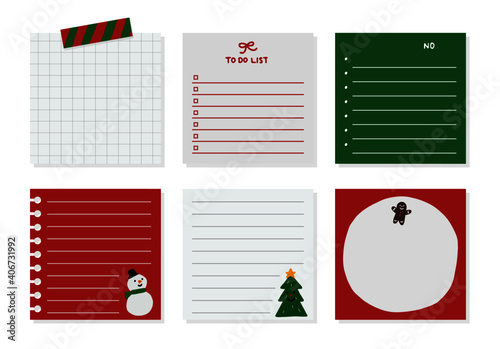 Christmas note and memo. sticky note. Hand drawn design elements. Handwritten lettering.