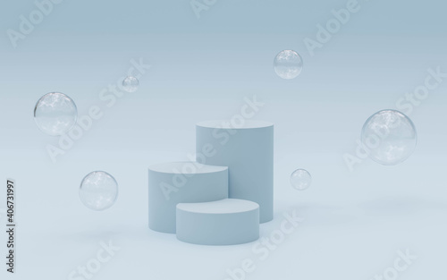 soft blue podiums product presentation showcase 3d render illustration
