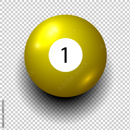 Stock vector of billiard ball number 1. Yellow color. Isolated wind object on transparent background