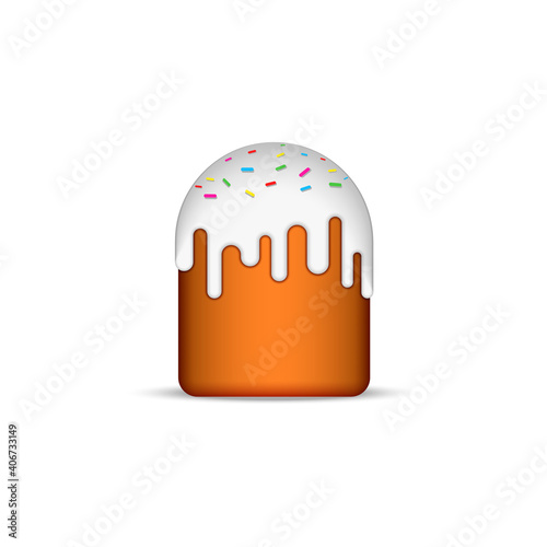 Easter cake with white icing and colorful powder Easter illustration 3d vector realistic model isolated on white background.