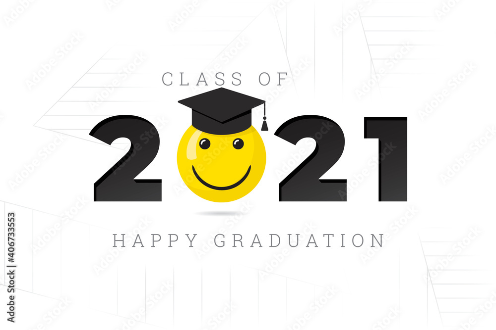 Class of 2021 Numerals Logo with Smiling Face Wearing Square Academic ...