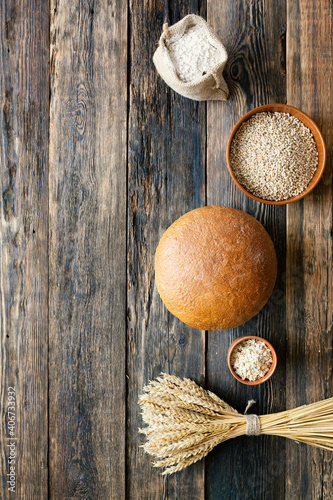 Bakery and bread baking concept, top view