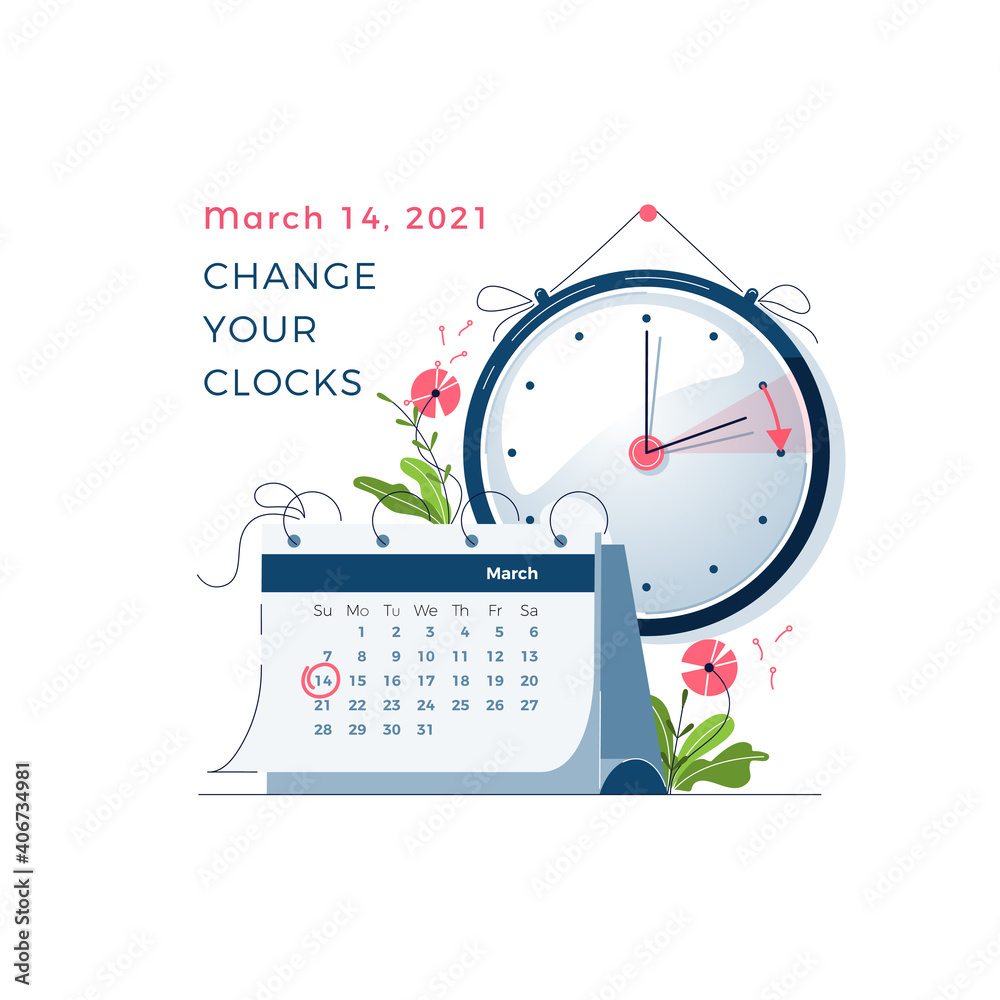 Vecteur Stock Daylight Saving Time begins concept. The clocks moves