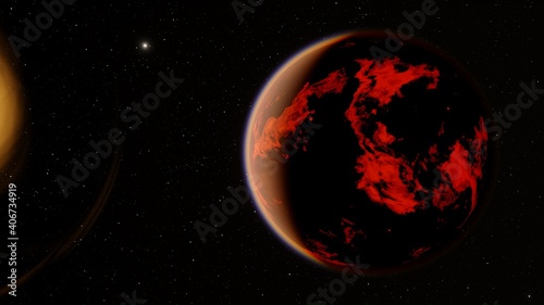 super-earth planet, realistic exoplanet, planet suitable for colonization, earth-like planet in far space, planets background 3d render photo