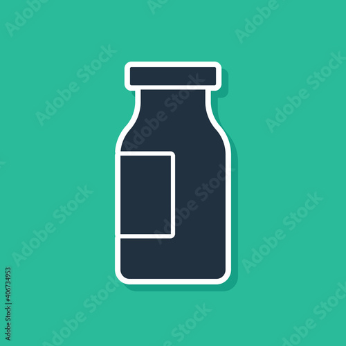 Blue Closed glass bottle with milk icon isolated on green background. Vector.