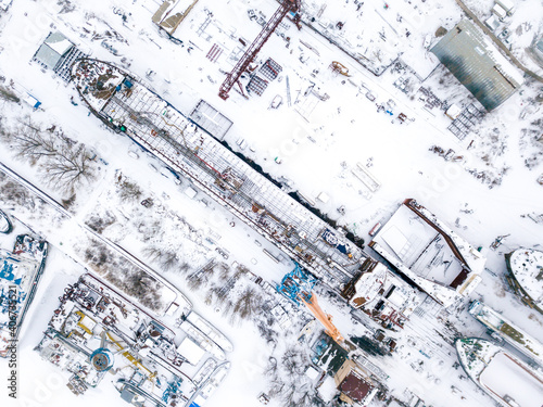 Ships under repair in winter