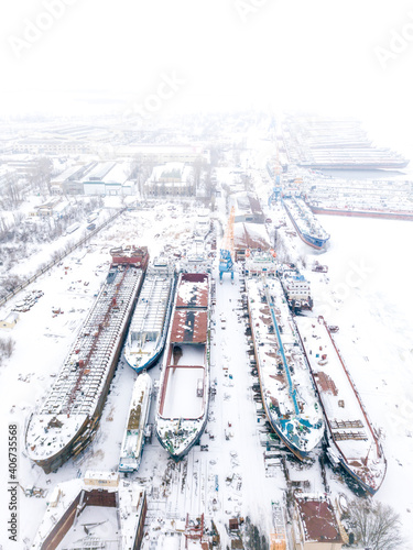 Ships under repair in winter