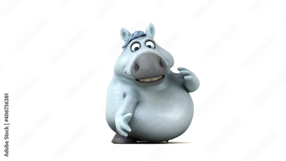 Fun 3D cartoon white horse dancing