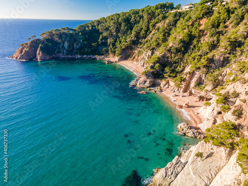 aerial images of lloret de mar virgin beach turquoise blue water without people transparent europe mediterranean sea