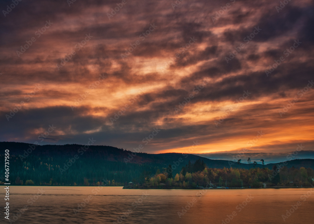 A dramatic sunset at the Schluchsee