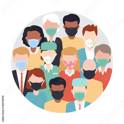 People wearing medical masks to prevent disease, flu, air pollution, contaminated air, world pollution. Please wear a mask