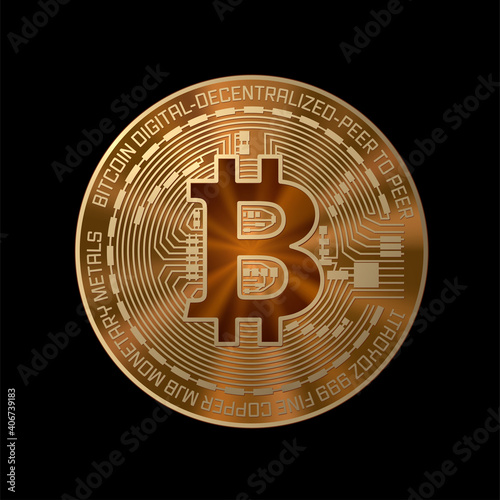 Golden crypto currency bitcoin on black background.