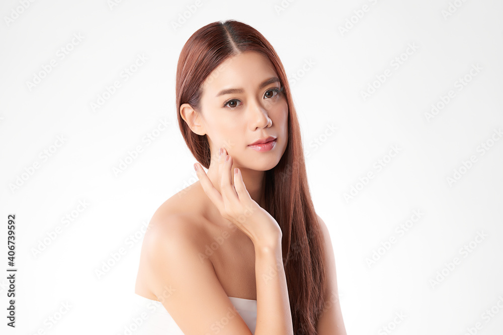 Beautiful young asian woman with clean fresh skin on white background, Face care, Facial treatment, Cosmetology, beauty and spa, Asian women portrait Beautiful young asian woman with clean fresh skin on white background, Face care, Facial treatment, Cosmetology, beauty and spa, Asian women portrait