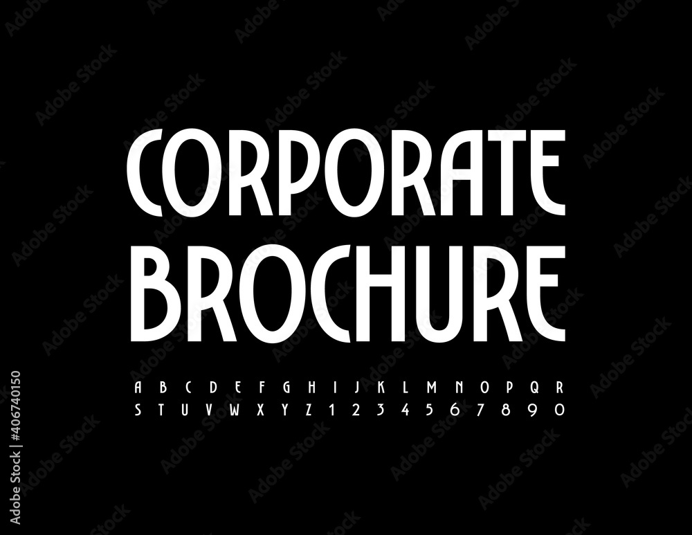Vector business template Corporate Brochure. White Elegant Alphabet Letters and Numbers set. Minimal modern Font