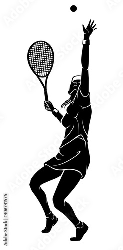 Female Lawn Tennis Athlete, Silhouette Illustration