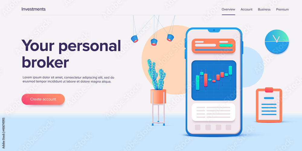 Stock exchange vector illustration in isometric design. Trading market or investment mobile app. Broker or trader application. Web banner layout template. Stock exchange vector illustration in isometric design. Trading market or investment mobile app. Broker or trader application. Web banner layout template.