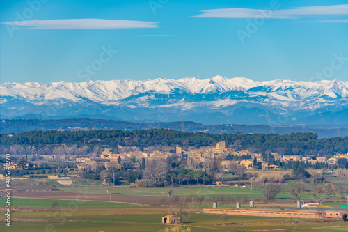 pals medieval village of spain views snowy pyrenees