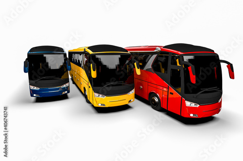 3D render representing a fleet of buses / a fleet of buses