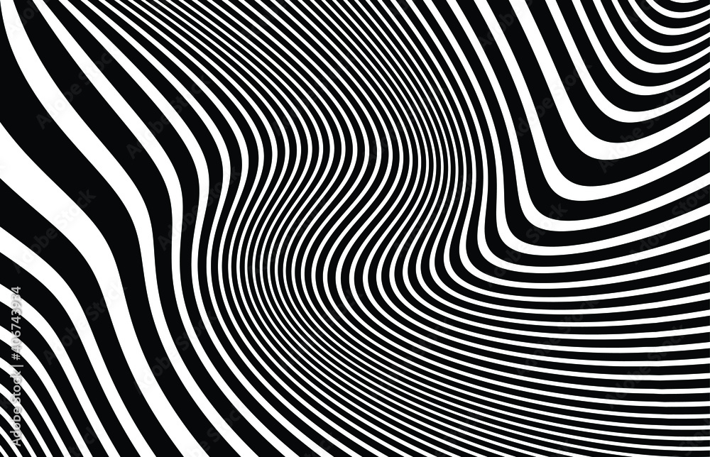 Wave design black and white. Digital image with a psychedelic stripes. Argent base for website, print, basis for banners, wallpapers, business cards, brochure, banner. Line art optical Wave design black and white. Digital image with a psychedelic stripes. Argent base for website, print, basis for banners, wallpapers, business cards, brochure, banner. Line art optical