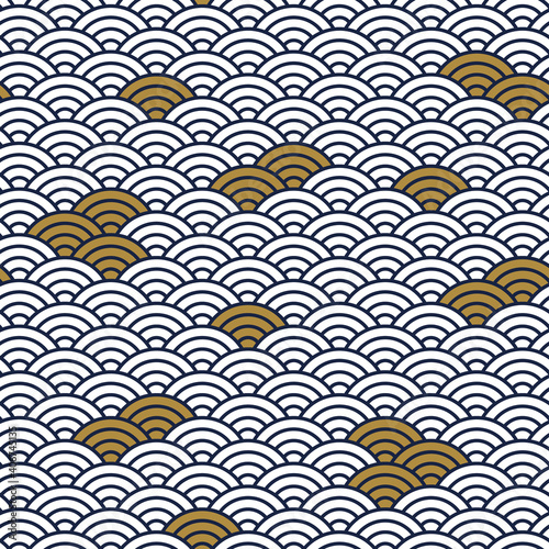 Oriental pattern. Asian traditional wave ornament seamless backdrop, japanese abstract vector background illustration. Repeating geometrical chinese curves or half circles. Elegant design