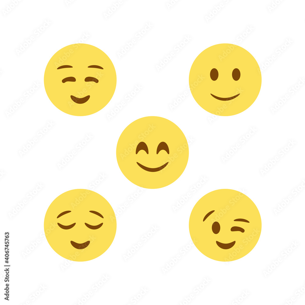set of blush face with flat emoticon set of blush face with flat emoticon