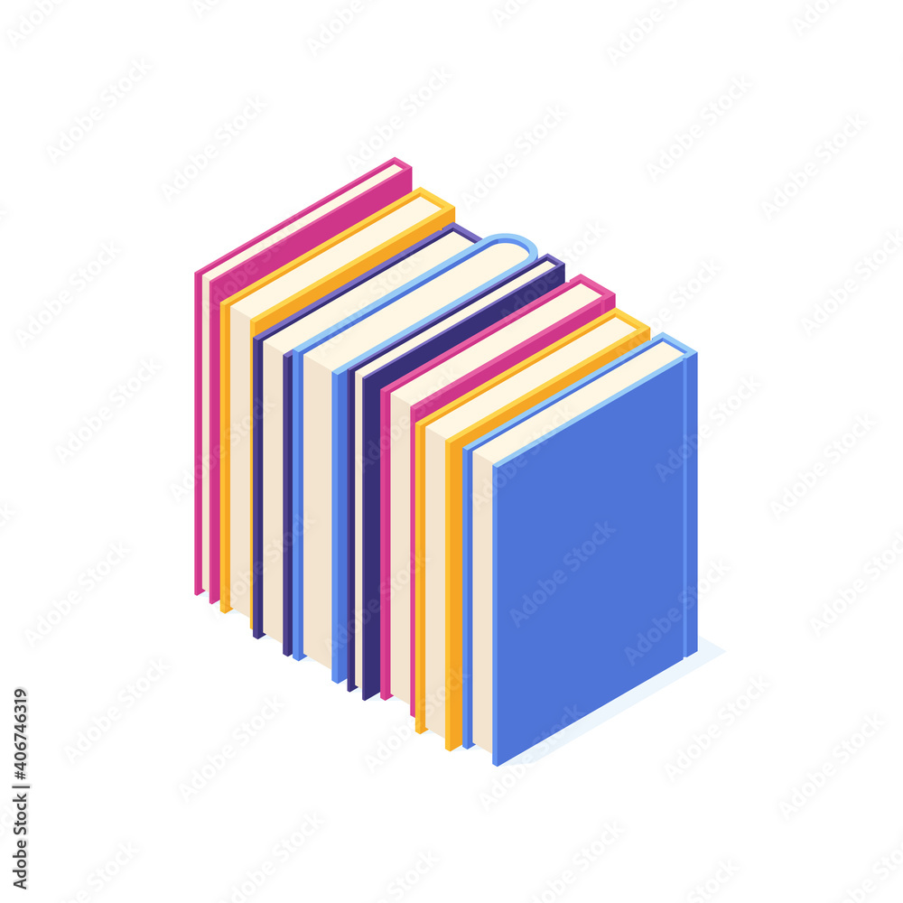 Stack of standing paper books with hard cover isometric. Stack of standing paper books with hard cover isometric.