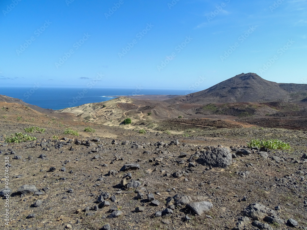 Dry landscape at Cape Verde islands, Sao Vicente, walking trail.