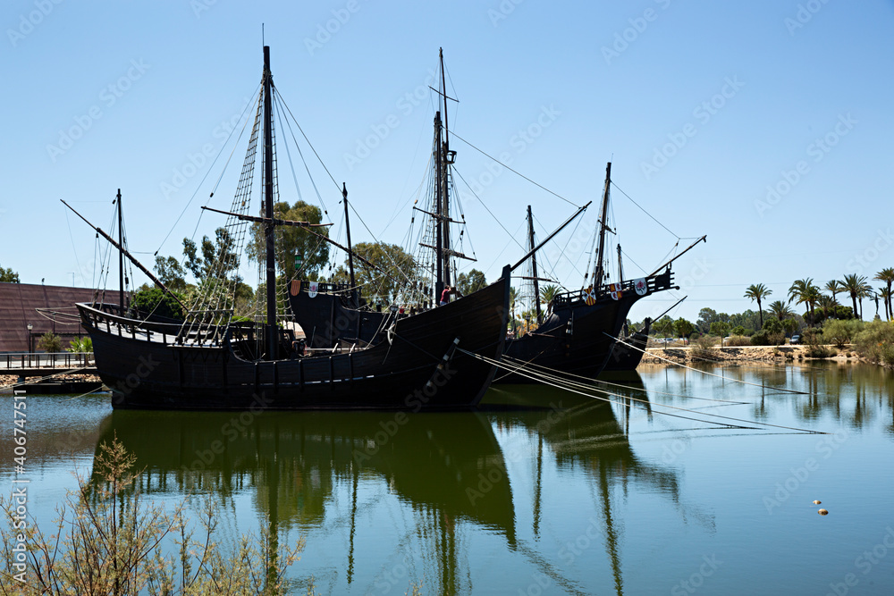 Réplicas de las carabelas en Palos de la Frontera, Huelva.