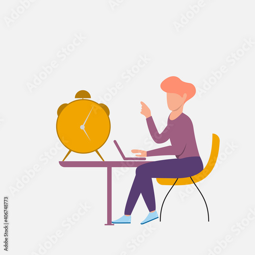 modern flat people character. work time concept illustration, people with huge clock ideal for websites, landing pages, UI, mobile applications, posters, banners.