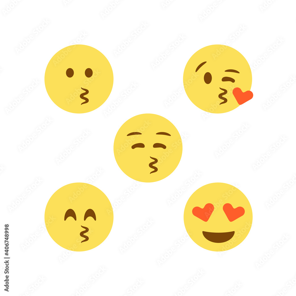 Fototapeta premium set of kiss flat emoticon with faces