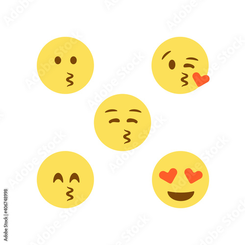 set of kiss flat emoticon with faces